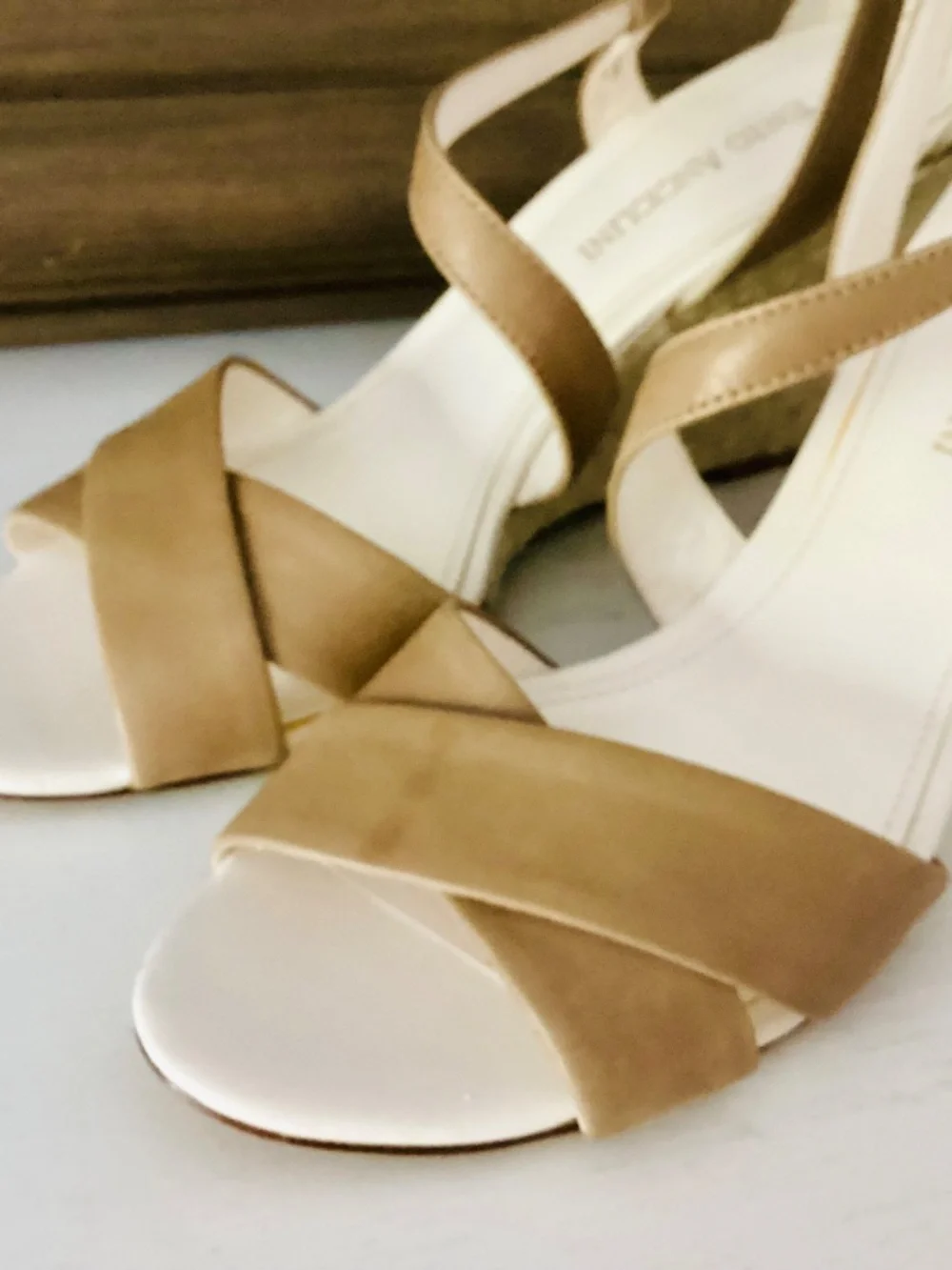 ENZO ANGIOLINI Espadrille Wedges Sandal Leather Tan crossover Strap Women’s 8M